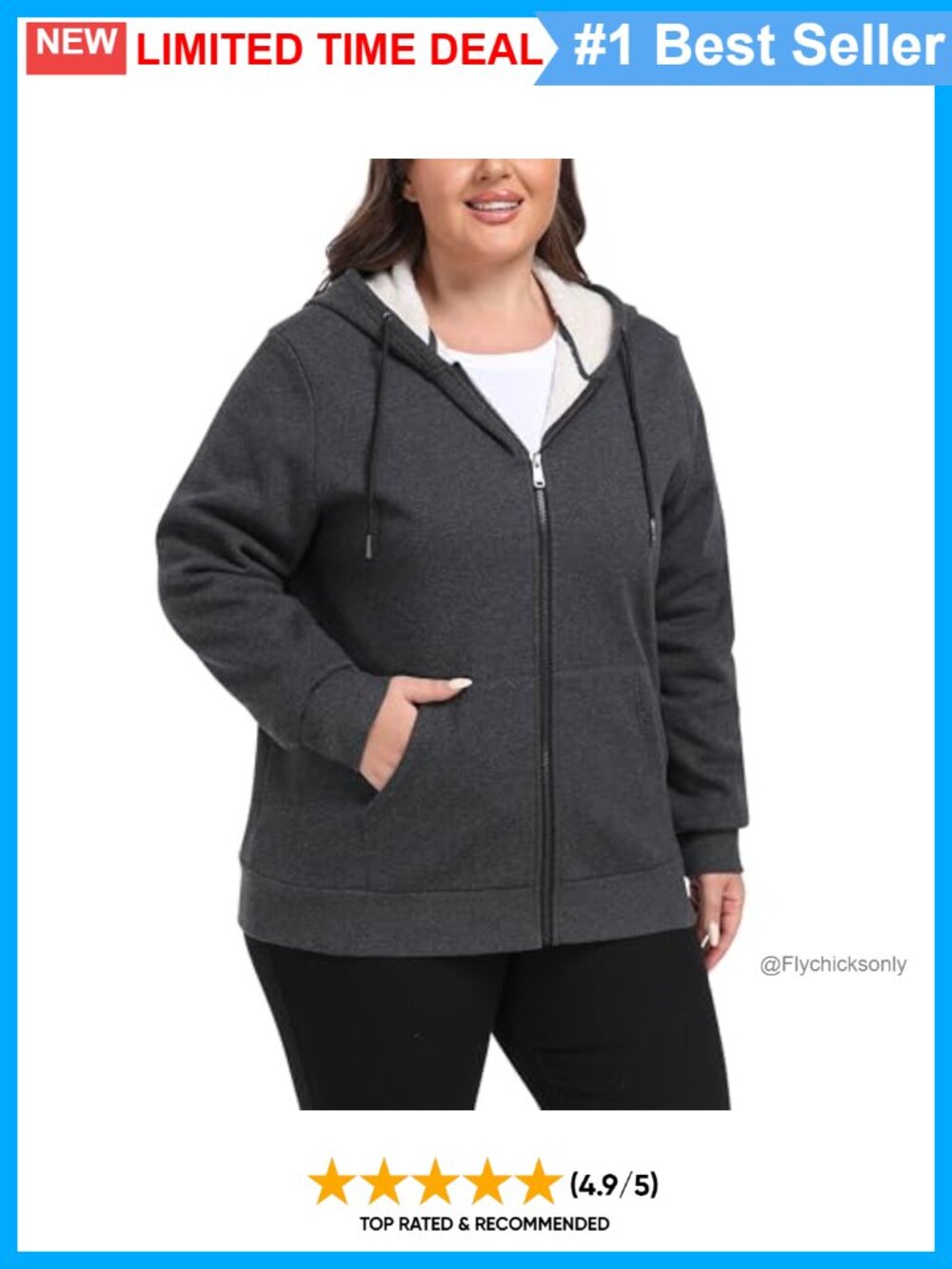 Plus Size Sherpa Lined Fleece Zip Up Hooded Jacket Winter Warm Coat